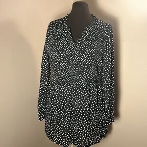 LANE BRYANT Black Stretchy Tunic Blouse with White Polka Dots